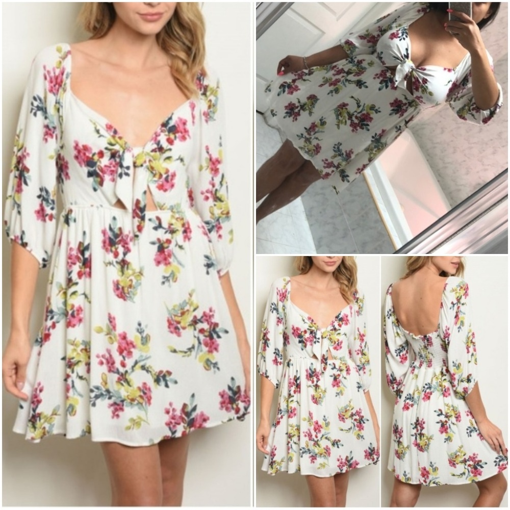 GIRLY & FLIRTY SWEETHEART TIE FRONT DRESS - Picture 1 of 7